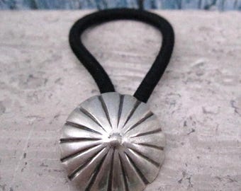 Concho Hair Tie Oxidized Sterling Silver Native American  display picture 1