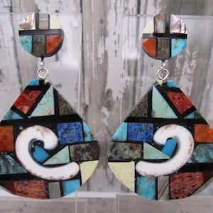 Kewa Earrings Santo Domingo Earrings Kewa Inlay Santo Domingo Inlay Authentic Native Jewelry Inlay Jewelry Multi-Stone Inlay Gift for Her