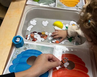 Bee activity kit with reggio inspired | 29 worksheets, Bee Busy book, Preschool Pretend Play, Toddler Dramatic Play, Math, COLOR MATCHING