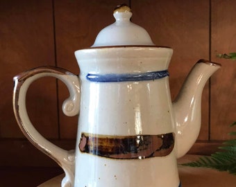 Vintage Teapot - Stoneware Pottery - Grey Brown and Blue glaze