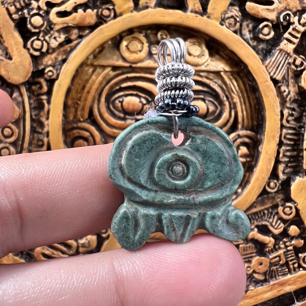 Stone jade  glyph Aztec mayan charm wire wrapped