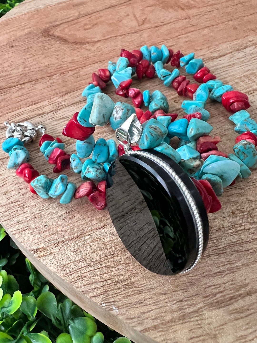 Perfect Polished Obsidian Mirror Azteca Obsidian Mirror Beaded Collar