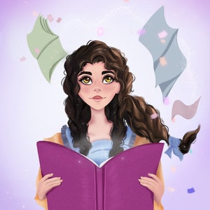 Cute Cartoon Girl Holding a Book | Digital Illustration | Ready to download