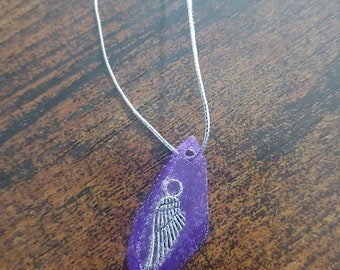 Artisanal & Vintage Purple Angel Feather Charm Epoxy Resin Necklace