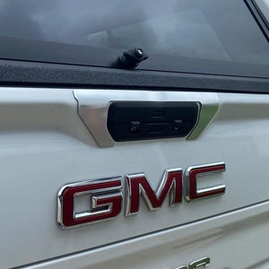 thumbnail image 2 of GMC Multi-Pro Rear Tailgate Emblem – Fits 2019-2025 Sierra 1500 2500 3500 HD Canyon – Chrome & Red 2 of 3