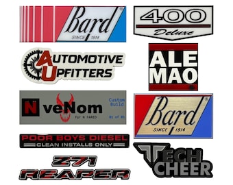 Resin Coated CUSTOM Placard, Custom Text Name Badge Magnet, Stick on, visor clip / Car name badge / Tool box name badge
