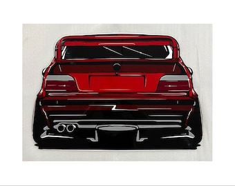 E36 Car Artwork REAR VIEW, Full acrylic car artwork, Garage art, Office art