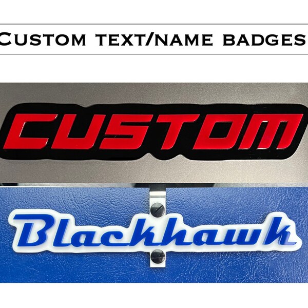 Custom car emblem, Custom Text Name Badge Magnet, Stick on, visor clip / Car name badge / Tool box name badge / Custom name badge