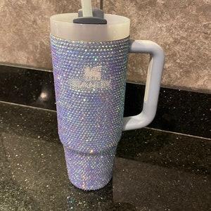 Bling Stanley tumbler - pool - baby blue - light blue premium rhinestones  40 oz cup with handle - HTF cup - free shipping! Tik Tok cup