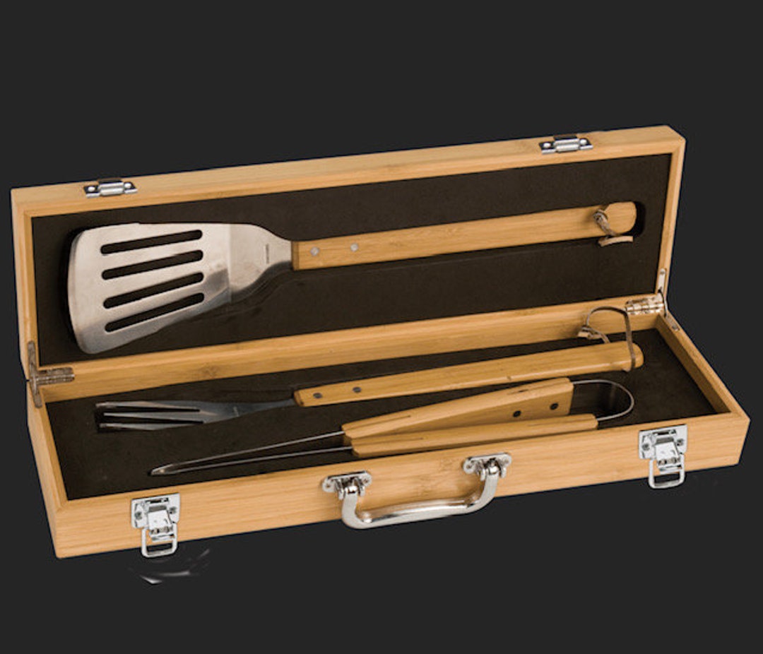 Three Piece Bamboo BBQ Tool Set Etsy
