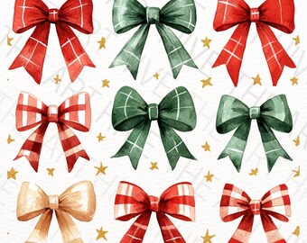 Weihnachtsschleife PNG Bündel - Kokette Feiertagsbögen, rote und grüne Glitzerbänder, trendige Weihnachtscliparts, kommerzielle Nutzung digitaler Download