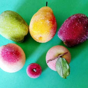 VINTAGE SUGARED FRUIT, 6 pcs. Faux Fruit, Large Sugared Fruit, Centerpiece Fruit, Wreath Fruit, Beaded Fruit, Fruit for Crafts, Under 20