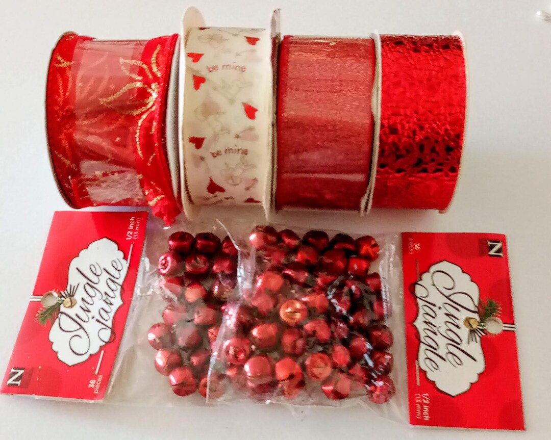 RED RIBBON & BELLS be Mine Ribbon 25 Yds. Red Ribbon 9 Ft.,and 2 Pkgs ...