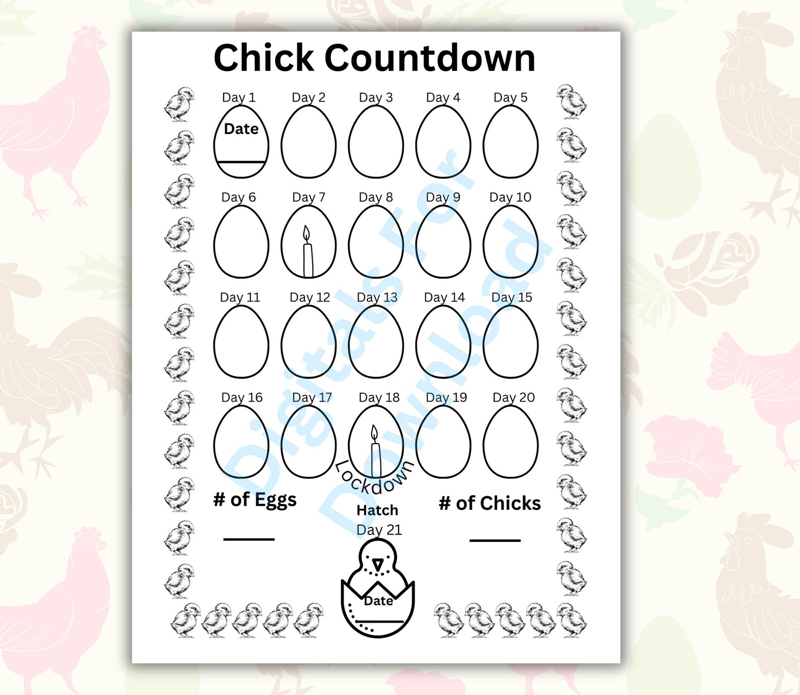 Chicken Chick Countdown PDF Download Coloring Sheet Countdown to Chicks ...