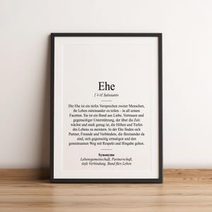 Definition Ehe Dudenstil | Poster | Geschenk Hochzeitstag Ehemann Ehefrau Glückwunsch Ehepaar Hochzeit Heirat Verlobung