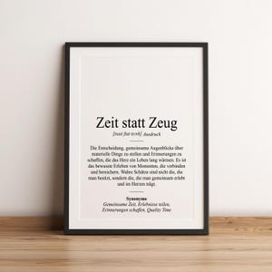 Definition Zeit statt Zeug Dudenstil | Poster | Geschenk Gemeinsame Zeit Schöne Momente Wundervolle Erinnerungen Quality Time