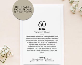 Definition of 60 years (Duden style) | Digital print file | Gift for a sixtieth birthday | Birthday present for a sixtieth birthday | Round birthday
