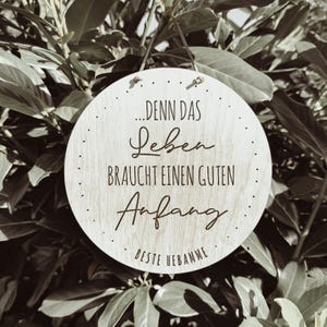 Beste Hebamme Denn das Leben braucht einen guten Anfang | Danke | Einsatz Geburt | Holzschild mit Gravur inkl. veganem Lederband