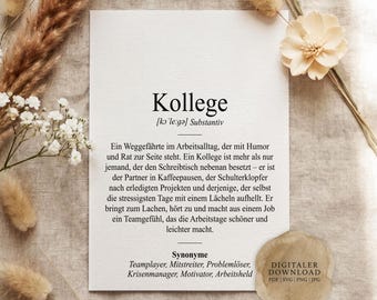 Definition of colleague (Duden style) | Digital print file | Gift, thank you, birthday, best colleague, office, work, farewell, team