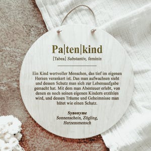 Definition Patenkind Duden | Holzschild mit Gravur inkl. veganem Lederband | Geschenk Taufe Kommunion Firmung Geburtstag Danke | Patenbrief