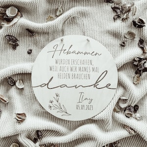 Hebamme Dankeschön Held Heldin | Holzschild mit Gravur inkl. veganem Lederband | Danke | Einsatz | Personalisiert | Mama