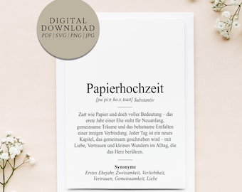 Definition Papierhochzeit Dudenstil | Digitale Druckdatei | Geschenk Hochzeit Hochzeitstag Hochzeitsgeschenk Jubiläum verheiratet Ehe