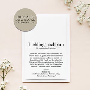 Definitie van favoriete buren Duden-stijl | Digitaal afdrukbestand | Cadeau Buurt Bedankt Welkom Afscheid Vriendschap Verhuizen