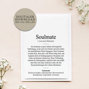 Definición Alma Gemela Dudenstil | Archivo de impresión digital | Regalo Boda Compromiso Matrimonio San Valentín Pascua Novio Novia Hermana Amor