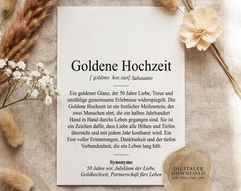 Definition of Golden Wedding Anniversary (Duden style) | Digital print file | Gift for 50th wedding anniversary (50 years married, golden wedding anniversary)