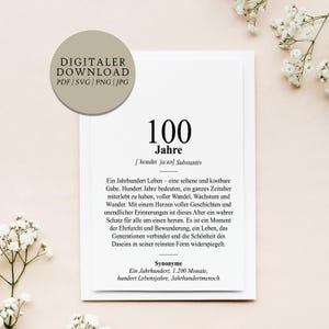 Definition Hundert Jahre Dudenstil | Digitale Druckdatei | Geschenk Hundertster Geburtstag  Geburtstagsgeschenk 100 Runder Geburtstag