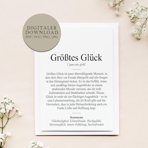 Definition Großes Glück Dudenstil | Digitale Druckdatei | Geschenk Hochzeit Verlobung Valentinstag Ostern Weihnachten Freundin Partner