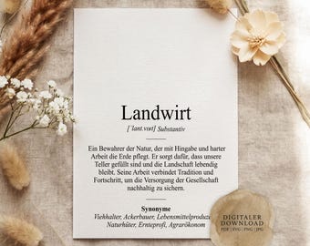 Definition Landwirt Dudenstil | Digitale Druckdatei | Geschenk Beruf Ausbildung Geburtstag Jubiläum Bauernhof Agrarbetrieb Tierwirt Bauer