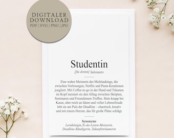 Definition of student in Duden style | Digital print file | Gift for student life, study, bachelor, master, doctorate, university, college, university
