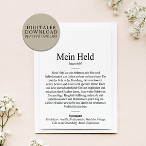 Definizione stile My Hero Duden | File di stampa digitale | Regalo Uomo forte Incoraggiatore Modello di ruolo Combattente Forza Orgoglio Successo Eroe di tutti i giorni