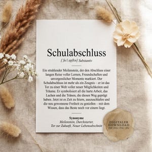 Definition Schulabschluss Dudenstil | Digitale Druckdatei | Geschenk 10. Klasse Abitur Realschule Berufsschule Prüfungen Abschluss