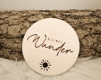 Round wooden sign "Little Miracle" – Baby Announcement decoration made of wood, pregnancy gift, newborn photo nursery & baby room decoration