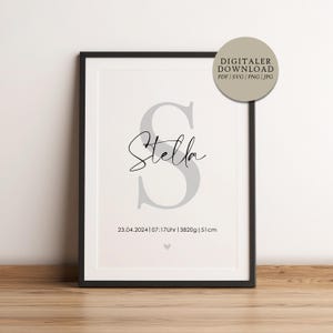 Cartel Nombre del Niño con Fecha de Nacimiento | Descarga digital | Regalo Amigos Familia Nacimiento Baby Shower Ahijado Hija Hijo Bautizo Regalo