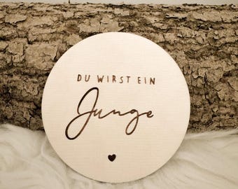 Round wooden sign "You're having a boy" – Gender reveal decoration made of wood, pregnancy announcement, baby bump photo prop, nursery decoration