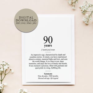 Definition 90 years | digital print file | gift ninetieth birthday birthday present ninety round birthday