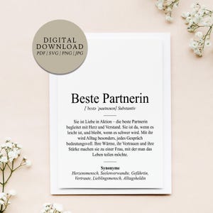 Definition of Best Partner in Duden style | Digital print file | Gift for wedding anniversary, wife, bride, couple, wedding, marriage, engagement