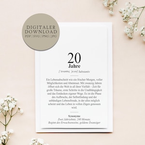 Definition 20 Jahre Dudenstil | Digitale Druckdatei | Geschenk für Zwanzigster Geburtstag Geburtstagsgeschenk Zwanzig Runder Geburtstag