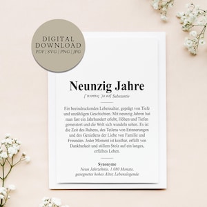 Définition 90 ans de Dudenstil | Fichier d’impression numérique | Cadeau quatre-vingt-dixième anniversaire Cadeau d'anniversaire quatre-vingt-dix anniversaire rond