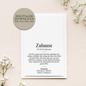 Definition Zuhause Dudenstil | Digitale Druckdatei | Geschenk für Familie Freunde Bekannte | Einzug Umzug Weihnachten Küche Wohnzimmer