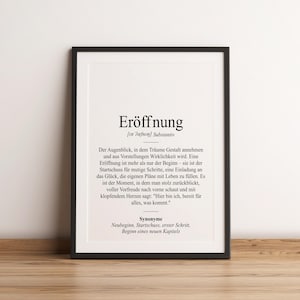 Definition Eröffnung Dudenstil | Poster | Geschenk Neueröffnung Geschäft Geschäftseröffnung Zur Selbstständigkeit Praxis Büro