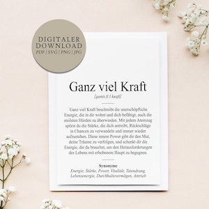 Definition Ganz viel Kraft Dudenstil | Digitale Druckdatei | Geschenk Mut Stärke Trauer Beileid Verlust Affirmation Energie Freunde Familie