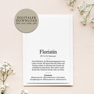 Definition Floristin Dudenstil | Digitale Druckdatei | Geschenk Beruf Ausbildung Geburtstag Jubiläum Blumenladen Selbstständigkeit Blumen