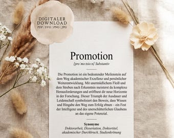 Definition of "Promotion" (Duden style) | Digital print file | Gift for studying, doctorate, PhD, Master's degree, dissertation