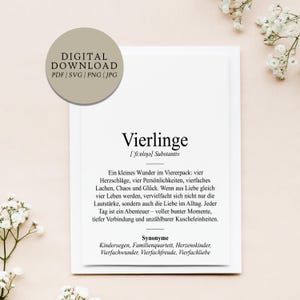 Definition Vierlinge Dudenstil | Digitale Druckdatei | Geschenk Familie Vierfaches Glück Twins Glückwunsch Geburt Babyparty Vierlingseltern