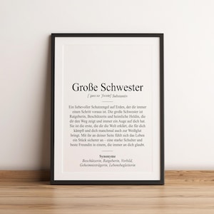 Definition Große Schwester Dudenstil | Poster | Geschenk Geburtstag Persönliches Dankeschön Weihnachten | Familie