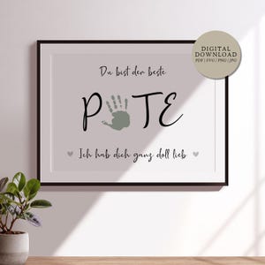 Bester Pate Ich hab dich lieb | Digitale Druckdatei | Personalisiert Handabdruck Fußabdruck Geschenk Taufe Frage Pate werden Geburtstag Baby